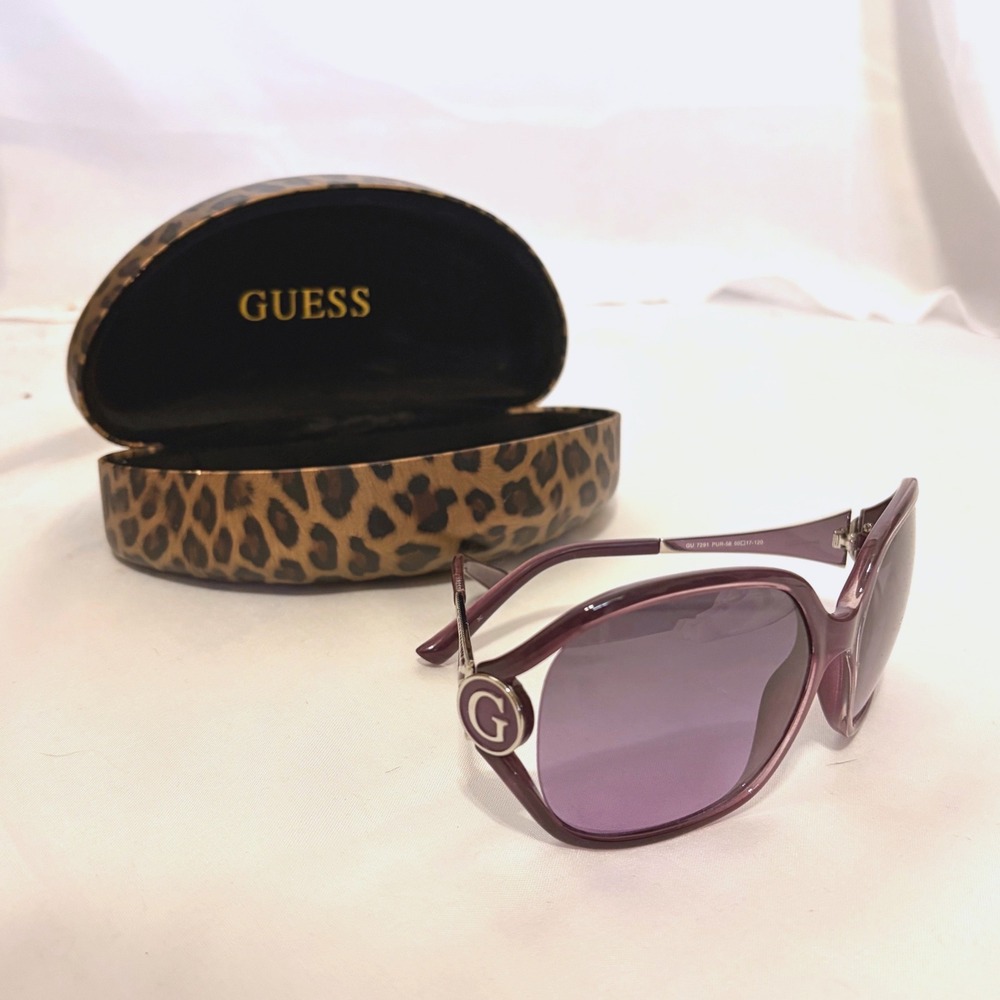 Guess Y2k Purple Oversized sunglasses with silver G Logo and Zebra Print design - Picture 2 of 8